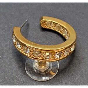 Gold Embossed Diamond Cubic Zirconia Half-Hoop Earrings